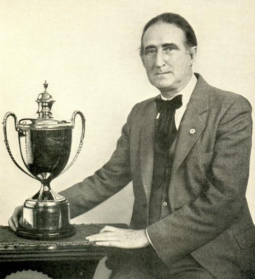 A portrait of Frank Marshall with the Hamilton-Russell Cup was the frontispiece of Marshall’s Comparative Chess (Philadelphia, 1932)